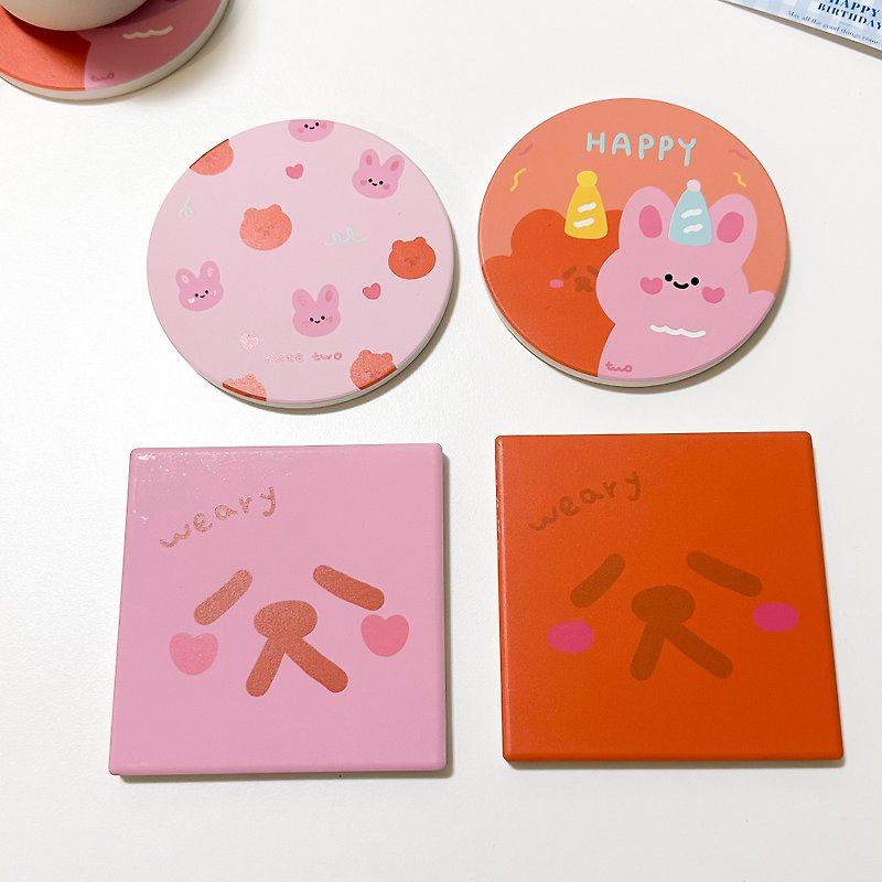 Silly Rabbit Coaster Ceramic Water-Absorbent Coaster Insulation Pad Cultural and Creative Water-Absorbent Coaster Wedding Gift Graduation Gift - ที่รองแก้ว - ดินเผา สึชมพู