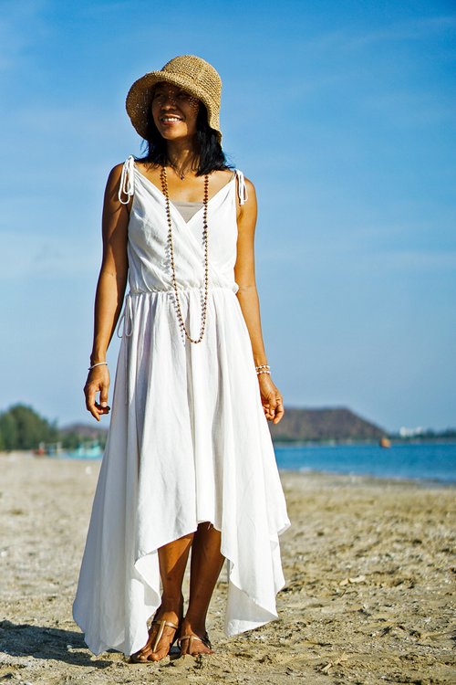 【関税&送料込】Off-White Dress With Logo Cotton off white summer beach dress. Elegant and sexy off