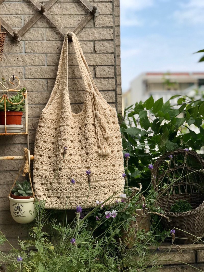 Handmade-woven cotton shoulder bag/handbag-cotton seed-commuting/commuting/light travel/birthday gift - กระเป๋าถือ - ผ้าฝ้าย/ผ้าลินิน ขาว