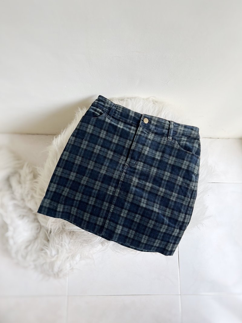 Classic Scottish plaid short velvet vintage skirt skirt skirt vintage - กระโปรง - ผ้าฝ้าย/ผ้าลินิน หลากหลายสี