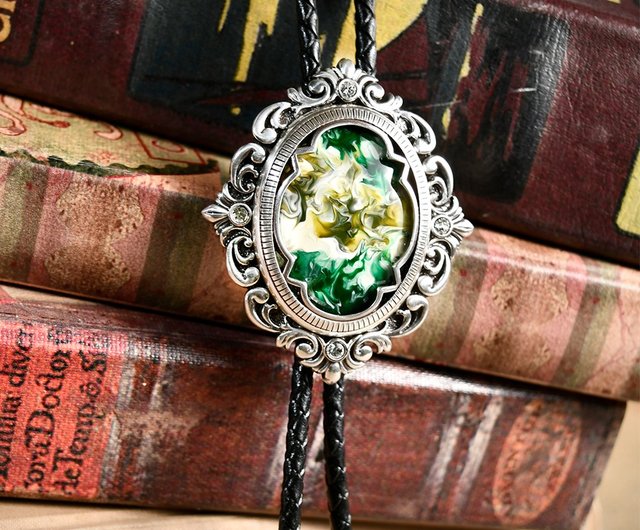 アールデコシリーズ アンティークシルバーポールタイ ボロタイ 本革