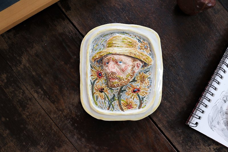 Ceramic Vangogh on frame - 花瓶/陶器 - 陶 黃色