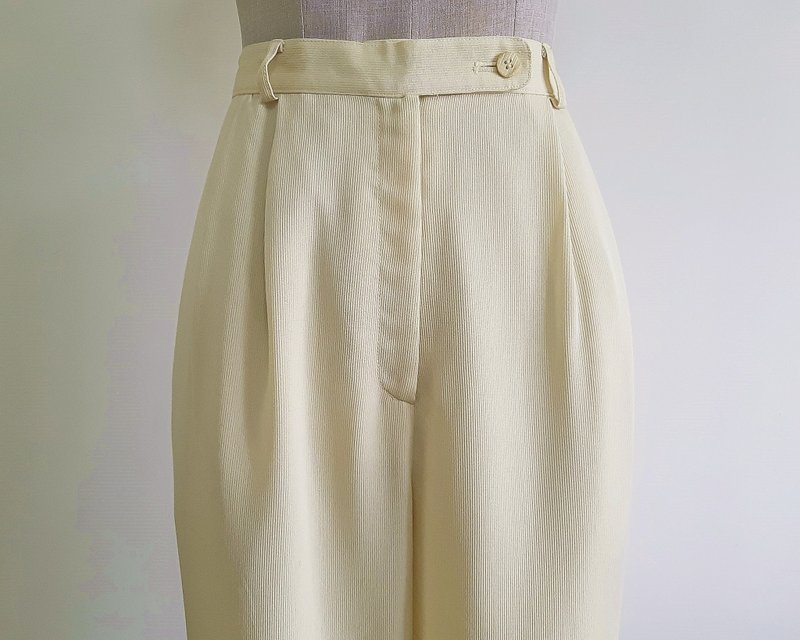 Vintage Cream Pleated Pants - Men's Pants - Polyester 