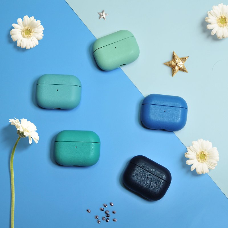 AirPods Pro/AirPods 3 leather earphone case free color matching blue customization - หูฟัง - หนังแท้ สีน้ำเงิน