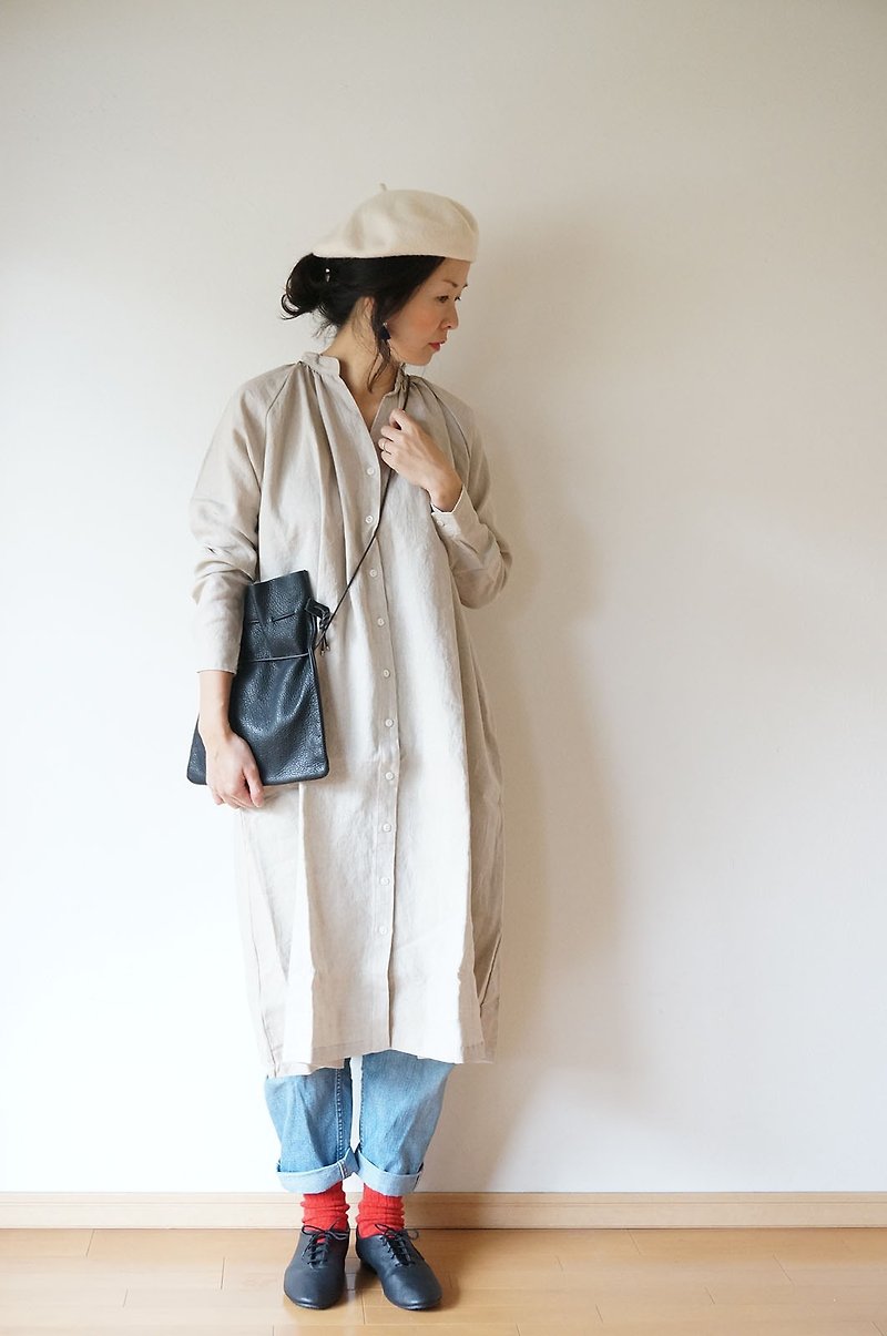 Linen One piece coat ladies NATURAL - ワンピース - コットン・麻 ホワイト