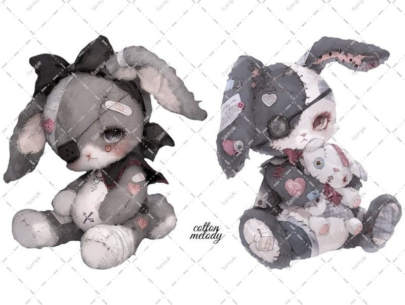 Original Sticker No. D39 // Character Sticker, Original Sticker, Decorative Sticker, Gothic Bear, 15 types x 2 sheets each, 30 sheets total - สติกเกอร์ - กระดาษ 