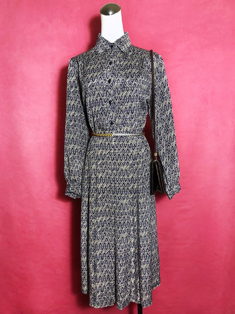 Totem glossy long-sleeved vintage dress / brought back to VINTAGE abroad - One Piece Dresses - Polyester Multicolor