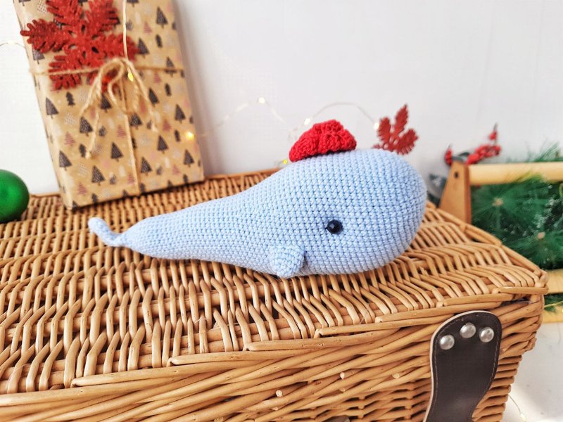 Stuffed Whale toy for nursery decor.Soft toy blue whale Interior decor eco-style - ตุ๊กตา - ผ้าฝ้าย/ผ้าลินิน สีน้ำเงิน