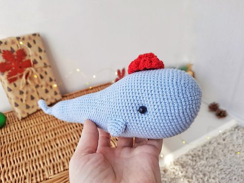 Rizhik_toys Stuffed Whale toy for nursery decor. Soft toy made of cotton yarn blue whale
