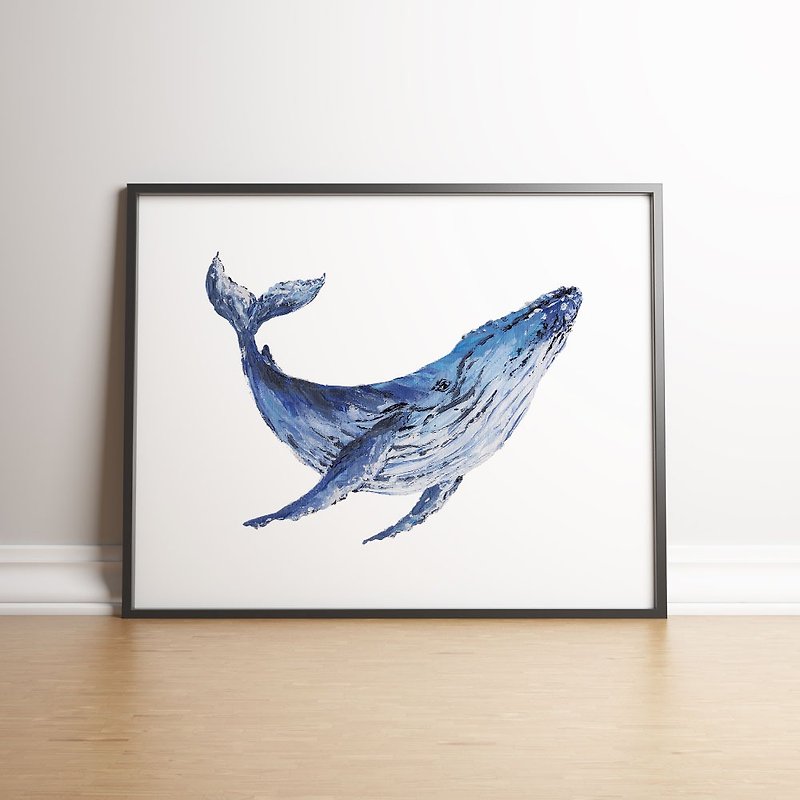 【Blue Whale】Limited Edition Impasto Art Print. Ocean Marine Sea Life Poster. - โปสเตอร์ - กระดาษ 