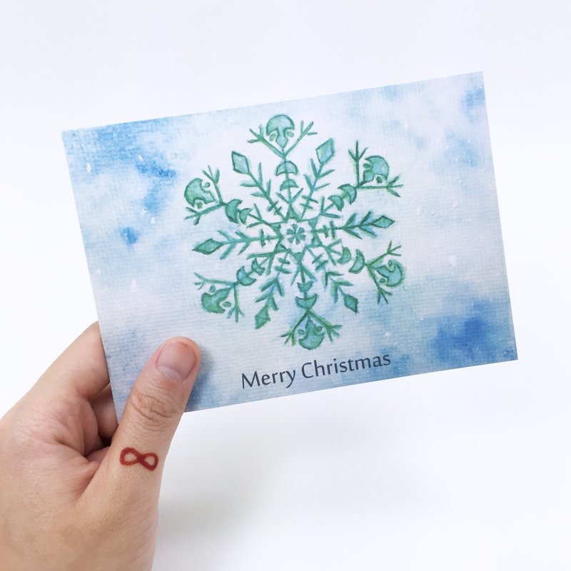 [雪花] 聖誕卡片 明信片 贈素色信封 聖誕禮物 交換禮物 暈染 水彩 手繪 - 卡片/明信片 - 紙 藍色