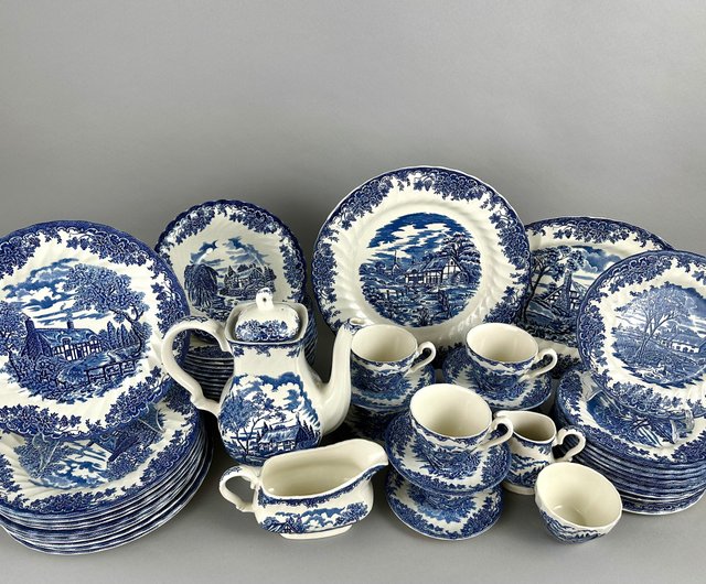 イギリス製お皿5枚セット ヴィンテージ Myott ザ ブルック ブルー スタッフォードシャー