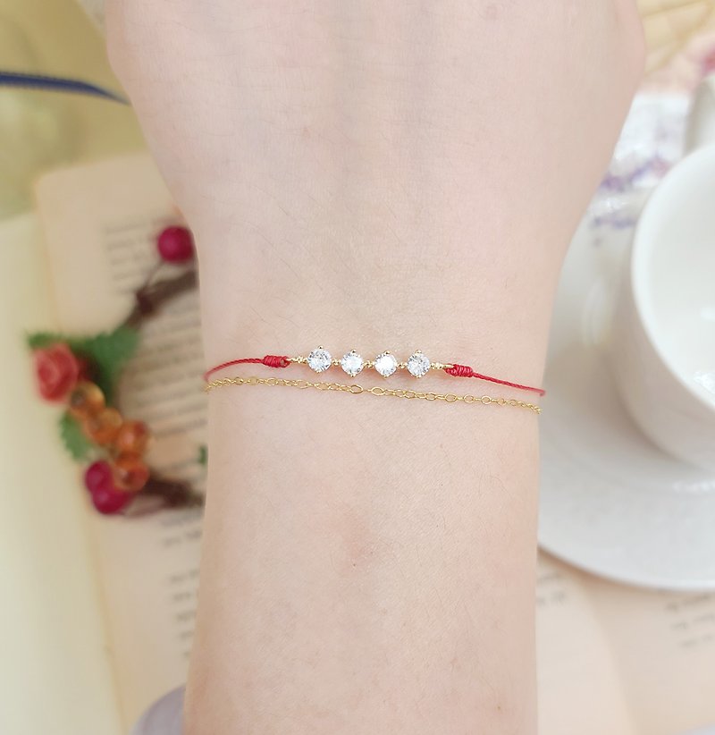 Chain rope type four diamond happiness line red line bracelet gold-plated temperament gift month old career earn - สร้อยข้อมือ - เส้นใยสังเคราะห์ สีแดง