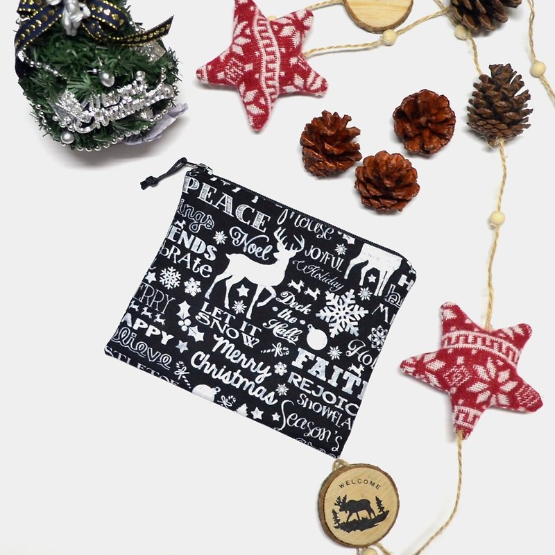 Chalkboard Christmas Words Small Zippered Bag / Catch All Bag stores charger cords/ cosmetic bag / Zippered Pouch / Small Pouch / coin purse / storage pouch / earphone holder / bag tidy - กระเป๋าเครื่องสำอาง - กระดาษ สีดำ