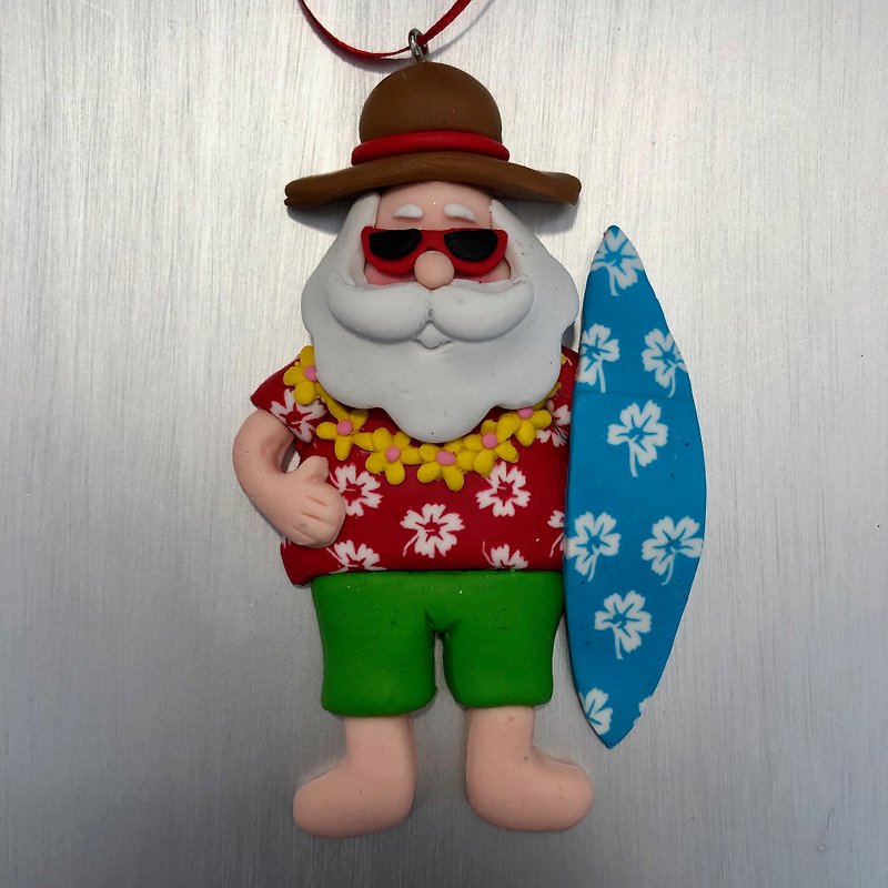 Santa Claus Hawaiian Costume Charm - ของวางตกแต่ง - ดินเผา สีแดง