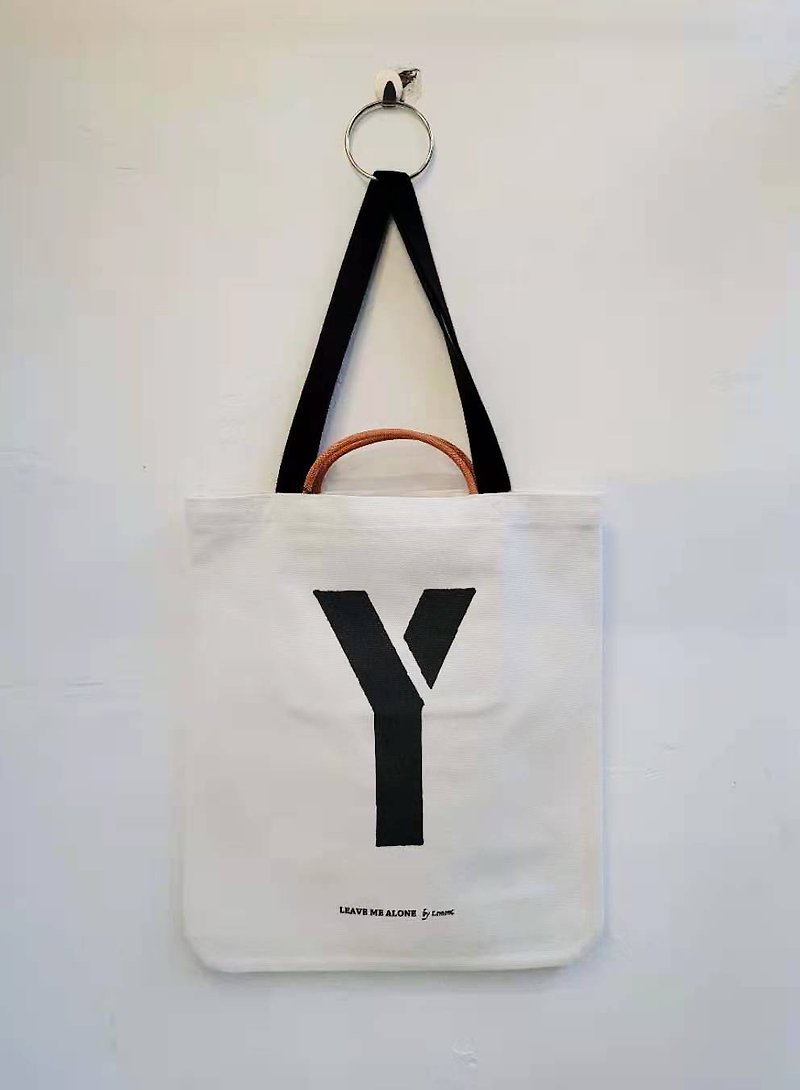 Y FOR Yak TOTE BAG - กระเป๋าถือ - ผ้าฝ้าย/ผ้าลินิน ขาว