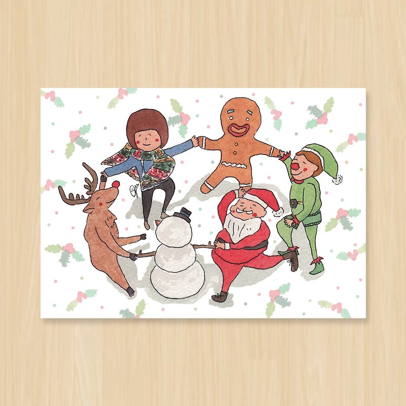Dancing in a circle / Christmas / full stop postcard - Cards & Postcards - Paper Multicolor