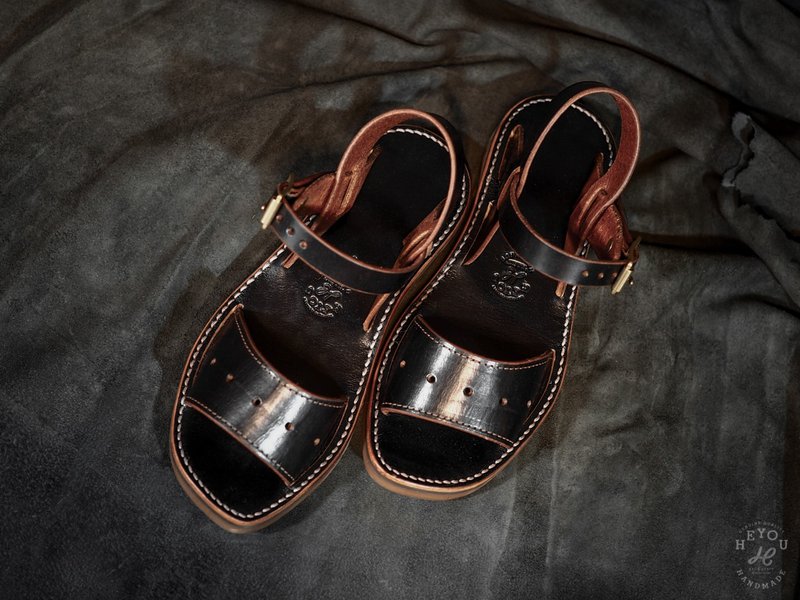 LeatherSandals 復刻法軍公發皮革涼鞋-茶芯黑色 - 涼鞋 - 真皮 多色