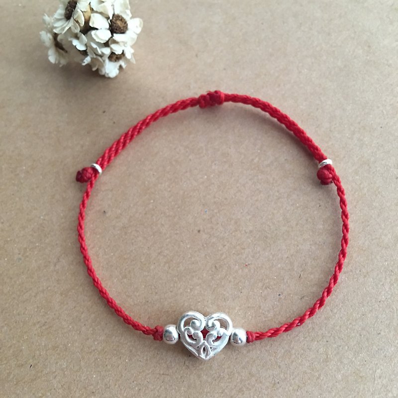 Hollow Love Blessing Thin Bracelet Brazil Wax Line Sterling Silver/Knitted Bracelet/925 silver bracelet - สร้อยข้อมือ - โลหะ สีแดง