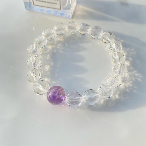 日日能量水晶礦石研究飾 紫超七 _ 鑽切白水晶。原創手鍊。