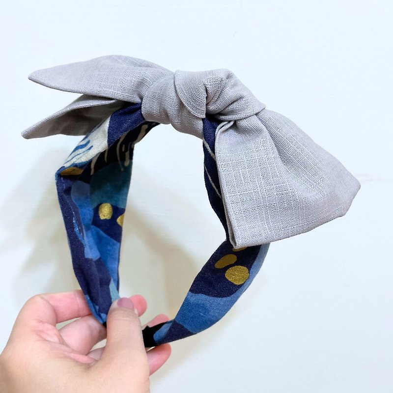 Handmade headband with selected high-quality fabric - เครื่องประดับผม - ผ้าฝ้าย/ผ้าลินิน สีเทา