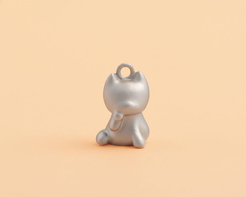 招財貓單吊款項鍊 砂面原色 316L不鏽鋼 抗過敏 - 項鍊 - 不鏽鋼 銀色