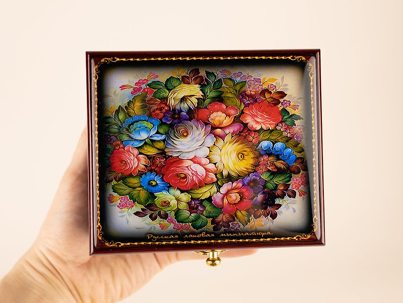 Jewelry box, Trinket box, Personalized Jewelry box Flowers, Art wooden box - กล่องเก็บของ - วัสดุอื่นๆ 
