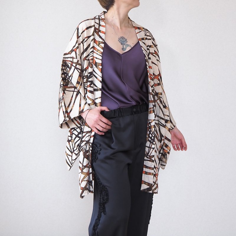 【日本製】 Vintage Haori, fashion Japan, mens Haori, gift - Women's Casual & Functional Jackets - Silk White