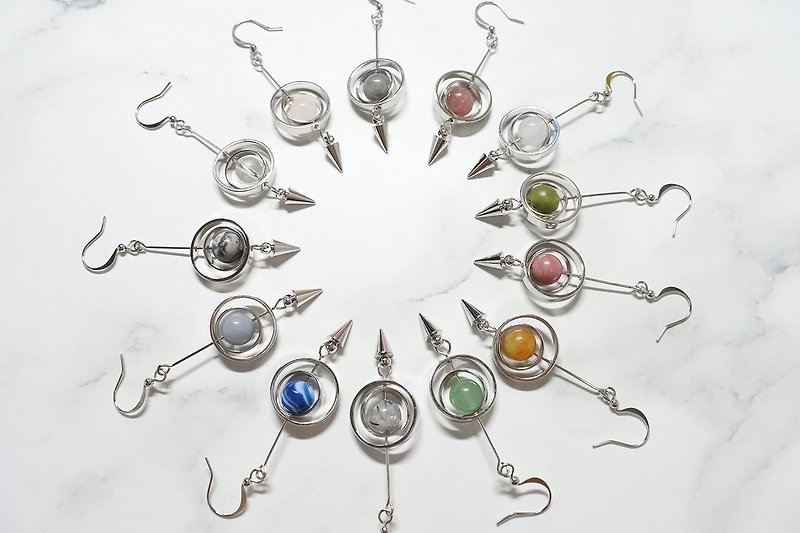 【Wanderer ver2】Natural stone hanging earrings - ต่างหู - โลหะ หลากหลายสี