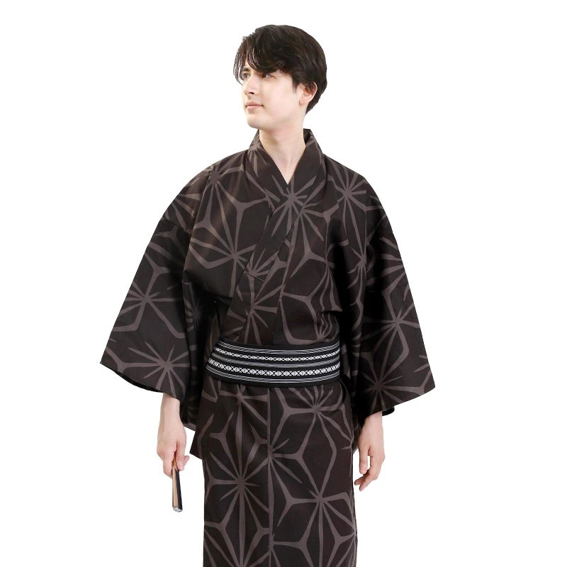 Men's cotton yukata and obi 2-piece set, sizes M, L, LL, 3L z33-02 yukata - Other - Cotton & Hemp Brown