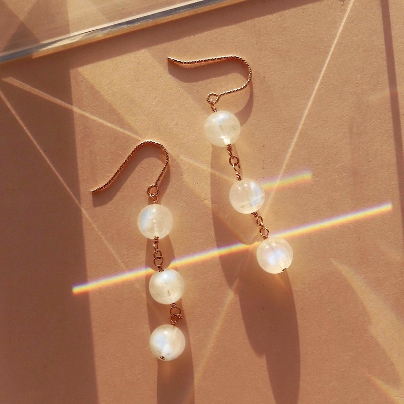Moon Trio French Earrings - Rose Gold (14KGF) - Earrings & Clip-ons - Semi-Precious Stones White