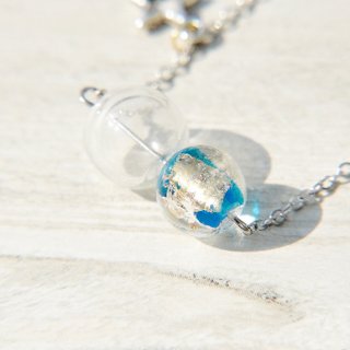 Valentine&amp;#39;s Day gift / geometric style / French stripe mouth blown glass necklace short chain long chain clavicle chain-blue ice heart glass between reality