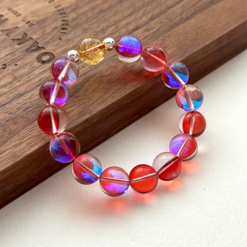 [Liu Li] Dark Red Moon Glaze Stone Citrine Simple Silver Bracelet Positive Confidence Lucky Career Healing - Bracelets - Colored Glass Red