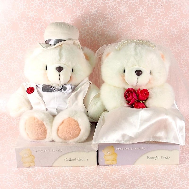 8吋/雪白婚双 pairs of fluffy bears [Hallmark-ForeverFriends - Wedding Series] - Stuffed Dolls & Figurines - Other Materials White