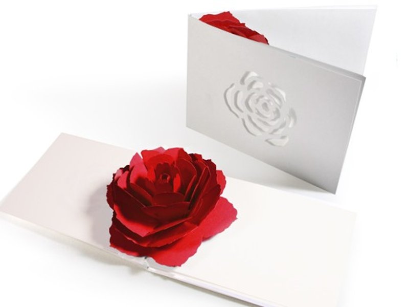 花のポップアップグリーティングカード　レッド-ローズ　forバースデー・ウェディング・母の日・卒業・お祝い - カード・はがき - 紙 レッド