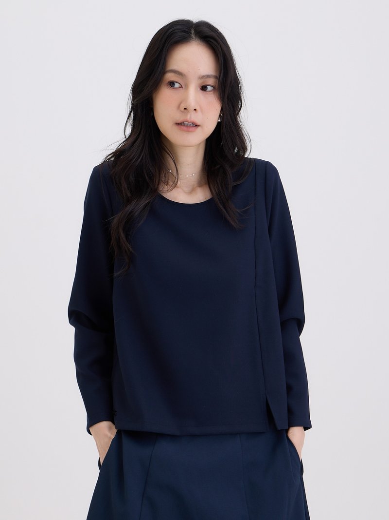 Woven rock U-neck cut-out top-Navy blue - เสื้อผู้หญิง - ไฟเบอร์อื่นๆ สีน้ำเงิน