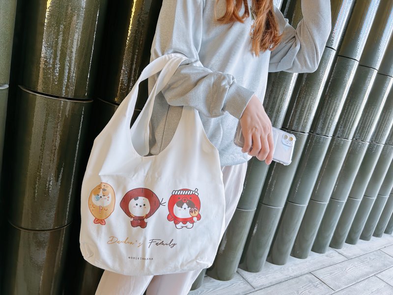 Daikinmama-Big Tote Bag-B - กระเป๋าแมสเซนเจอร์ - ผ้าฝ้าย/ผ้าลินิน ขาว