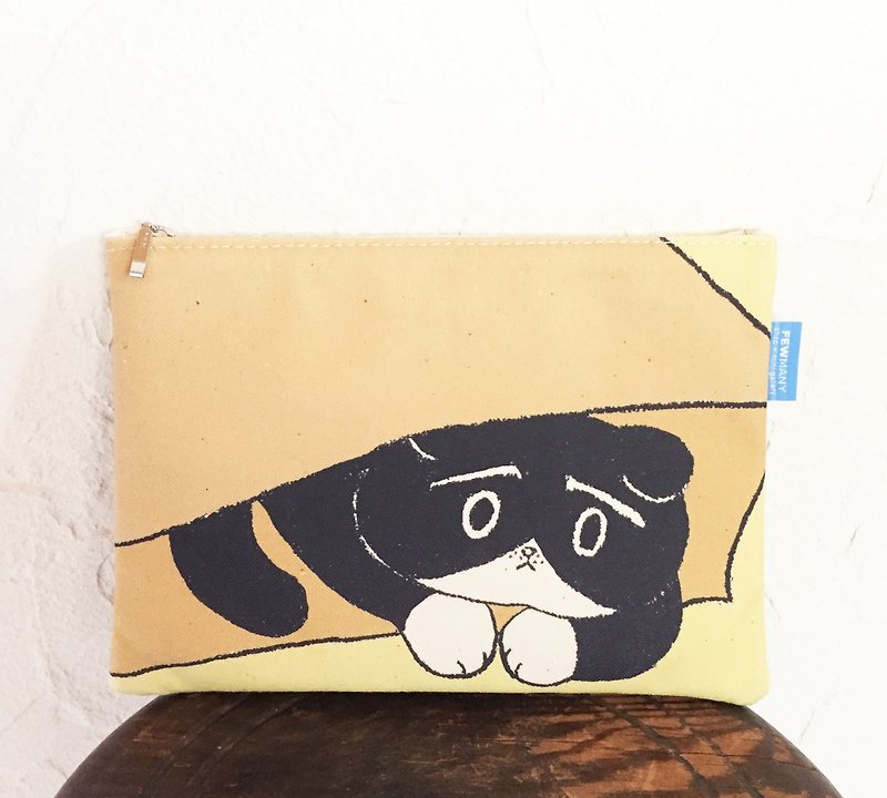 Black and white cat flat pouch - กระเป๋าเครื่องสำอาง - ผ้าฝ้าย/ผ้าลินิน สีส้ม