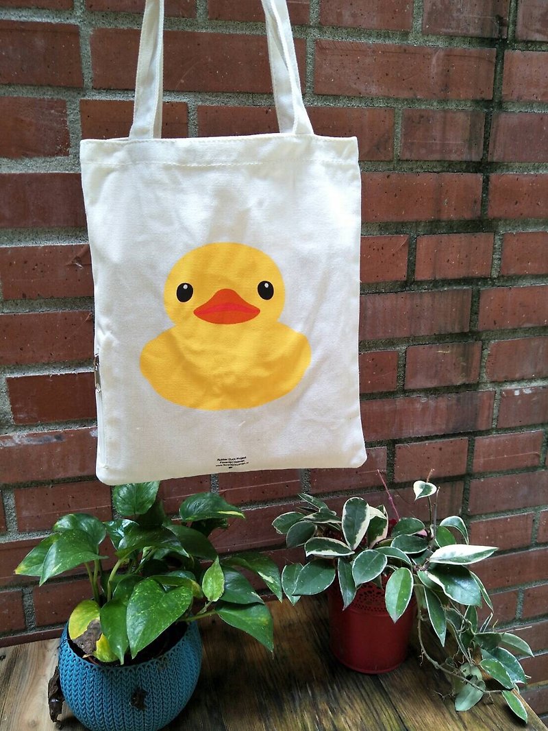 Official yellow ducklings environmental canvas bag - กระเป๋าแมสเซนเจอร์ - ผ้าฝ้าย/ผ้าลินิน สีเหลือง