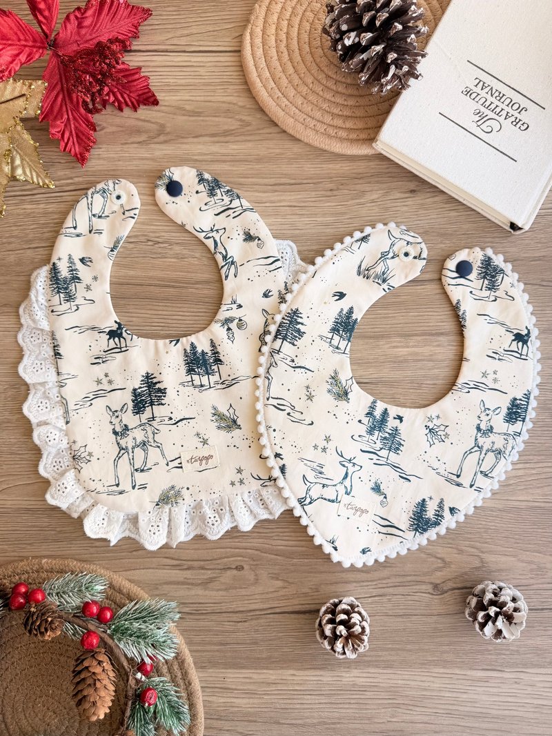 Tanpopo Handmade Baby Accessories | Snowy Reindeer Christmas Bib - ผ้ากันเปื้อน - ผ้าฝ้าย/ผ้าลินิน ขาว