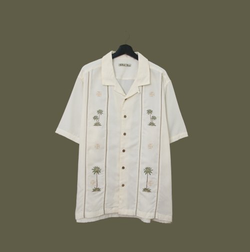 Back to Green Back to Green-刺繡短袖襯衫 象牙白 椰子樹 vintage shirt
