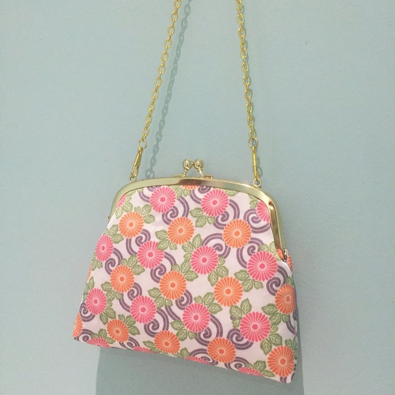 Original Print Japanese traditional pattern kiss lock petit party bag KIKU - Handbags & Totes - Polyester Multicolor