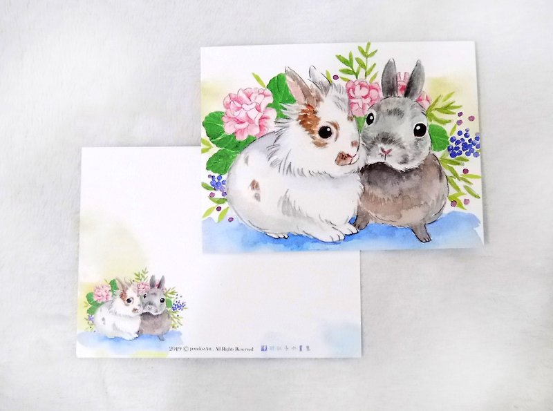 Hand-painted creative postcard-rabbit treasure - การ์ด/โปสการ์ด - กระดาษ หลากหลายสี