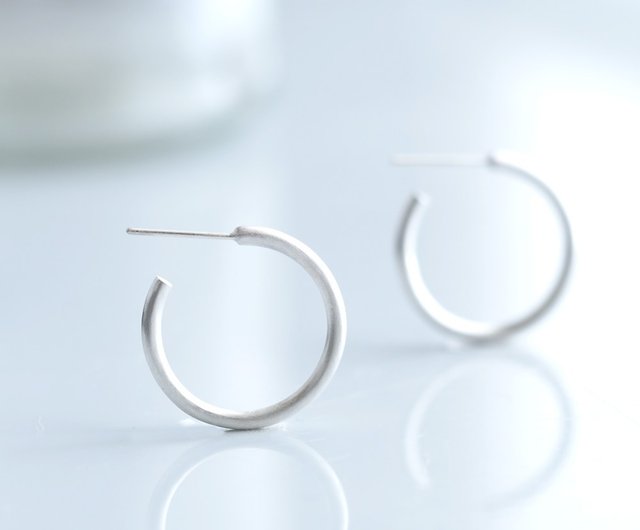 L size) Matte フープ ピアス シルバー925 - ショップ cloud-jewelry