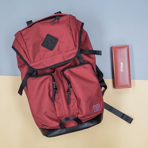 Argali Argali 香港品牌 真皮後背包 超實用分類 束口雙扣 休閒簡約 Backpack 紅色