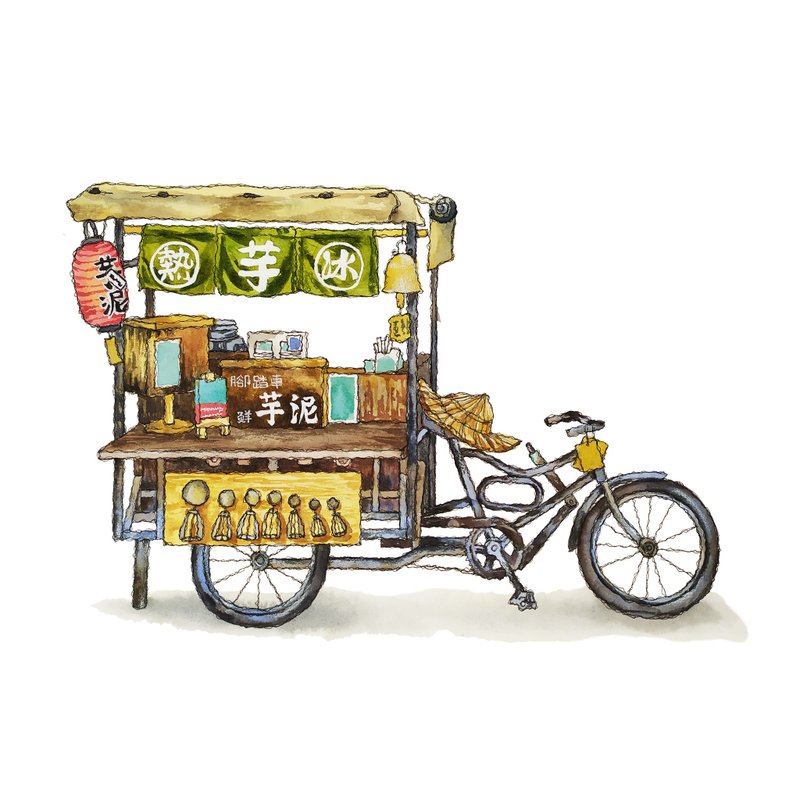 台灣古早挫冰芋圓餐車-藝術微噴懷舊海報 - 擺飾/家飾品 - 紙 咖啡色