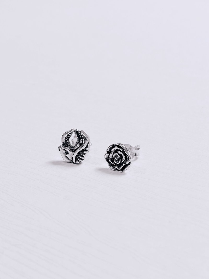bird and flower earrings - Earrings & Clip-ons - Sterling Silver Silver