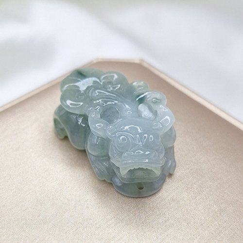 緣圓翡翠 緬料藍水飄花 老種料 叮叮貔貅手牌 吊墜 | 天然緬甸玉A貨翡翠