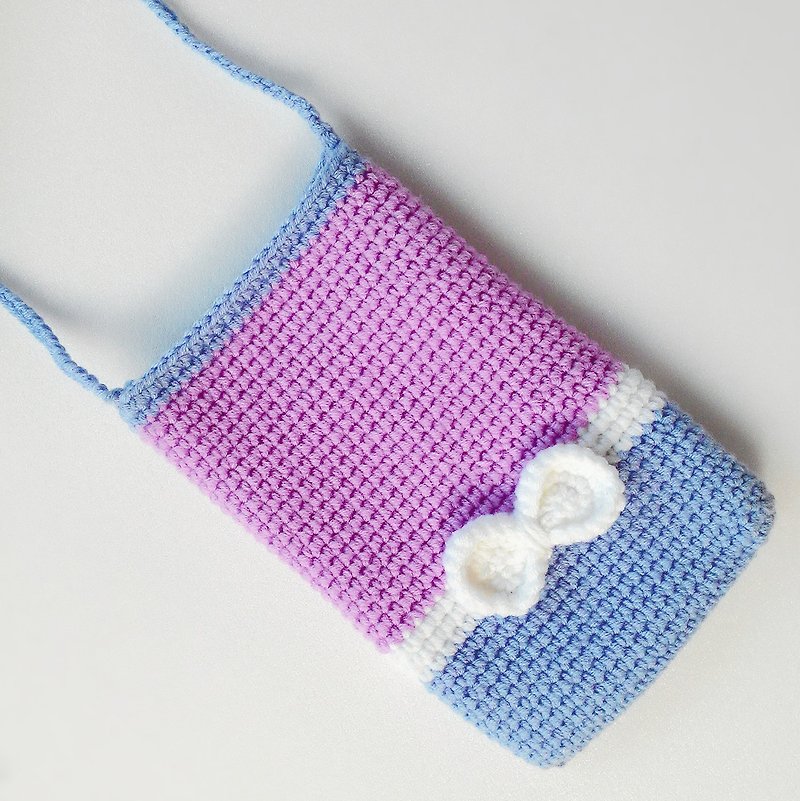 【海貝紫芋蝴蝶結】毛線手機包 斜背包 - 手機殼/手機套 - 紙 紫色