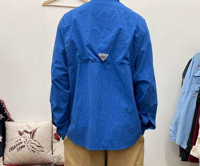 COLUMBIA fishing shirt work multi-pocket function dark blue vintage  second-hand - Shop afterworktw Men's Shirts - Pinkoi